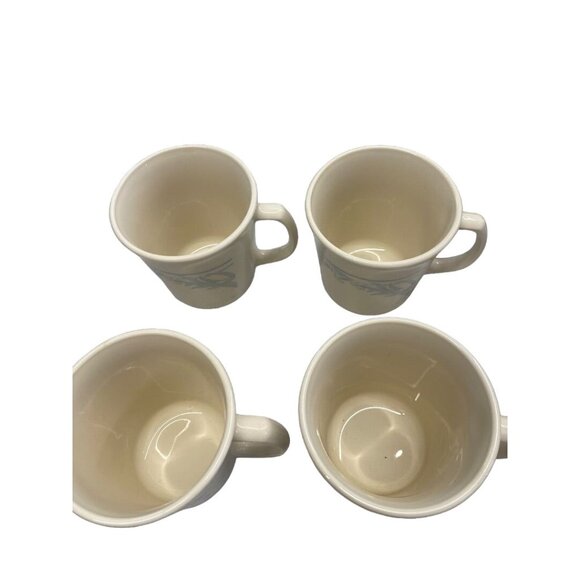 Corning Corelle Beige Coffee Cup Blue Lily Leaf Flower Pattern Retired Set 4 - Picture 3 of 5